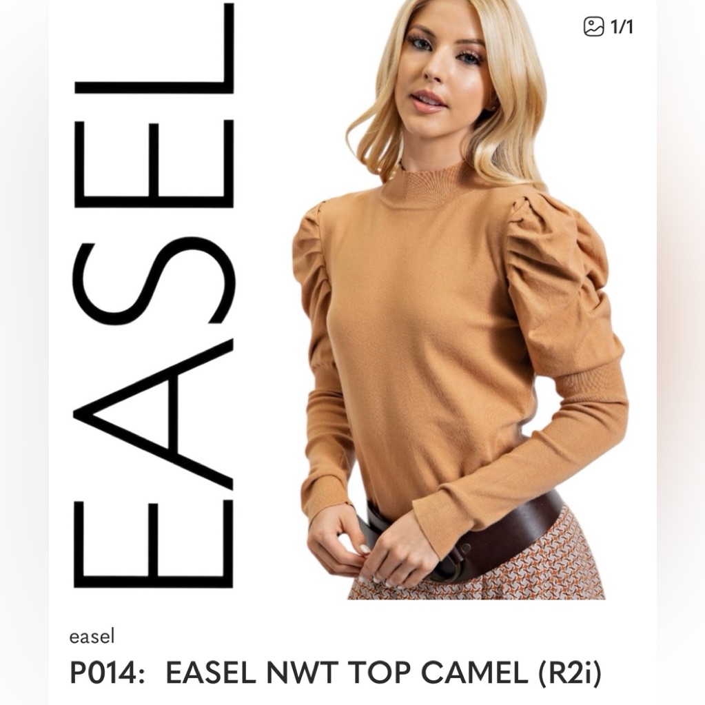 Easel Nwt Tan Puff Sleeve Blouse Size Large